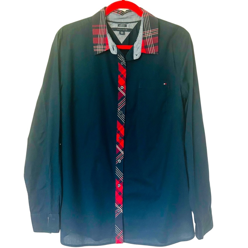 Women’s Tommy Hilfiger Navy Plaid Trim Shirt